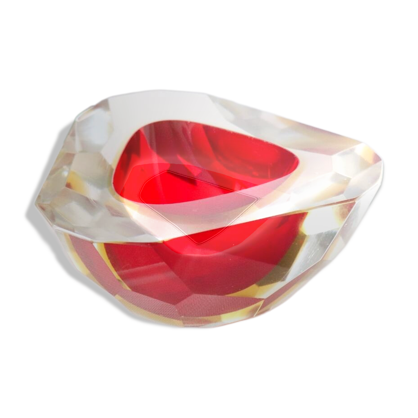 Murano crystal pocket emptier or ashtray – ruby red and faceted