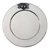 Vintage round silver metal tray with cherries