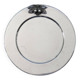 Vintage round silver metal tray with cherries
