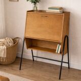 Vintage 1960s wooden secretary with metal legs.