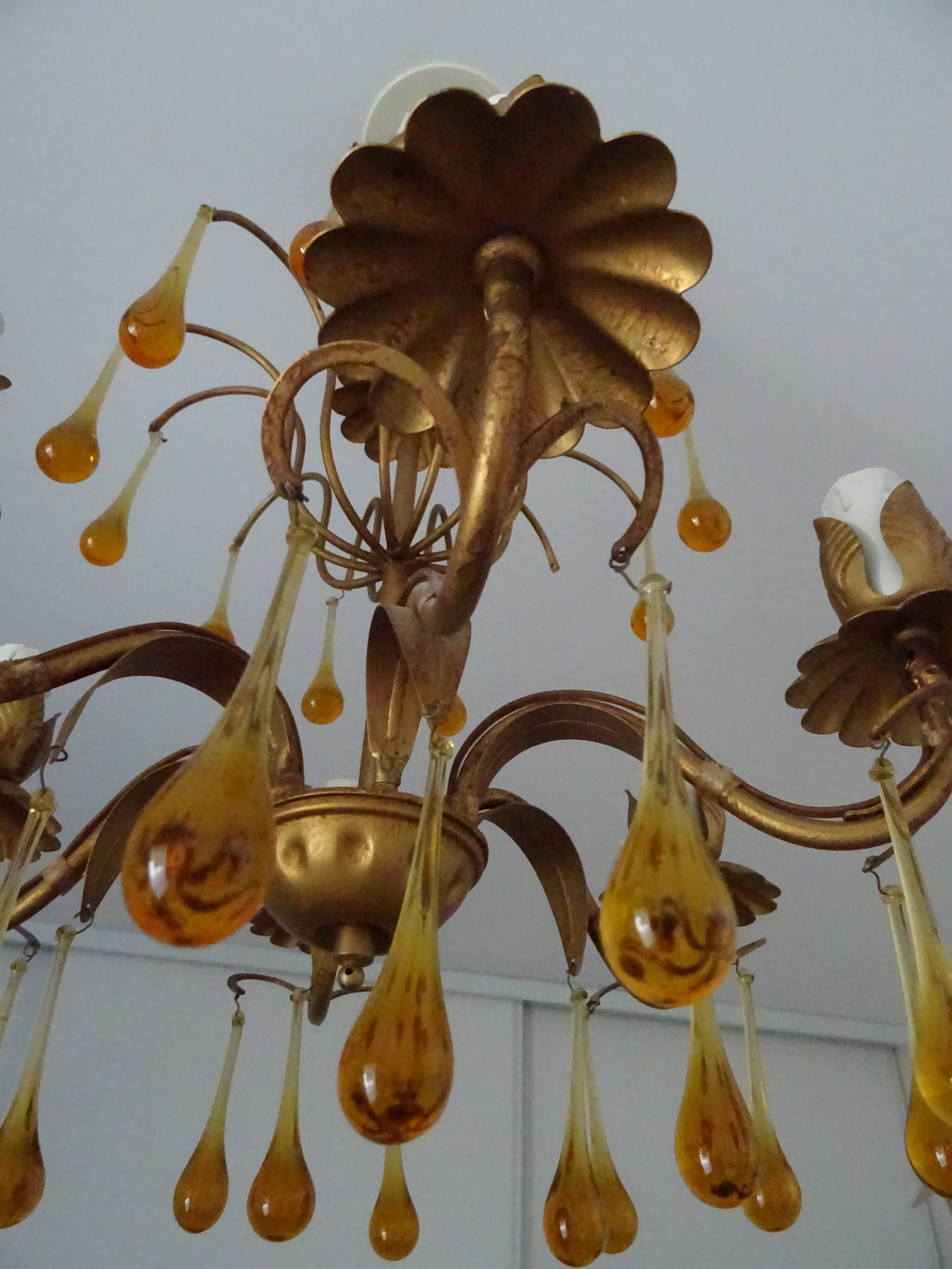 Murano glass and gilded metal drop chandelier, 1950s-1960s