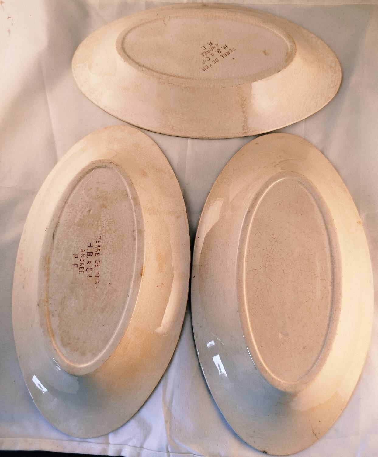 Antique service, fruit dish and 3 oval platters, ironstone