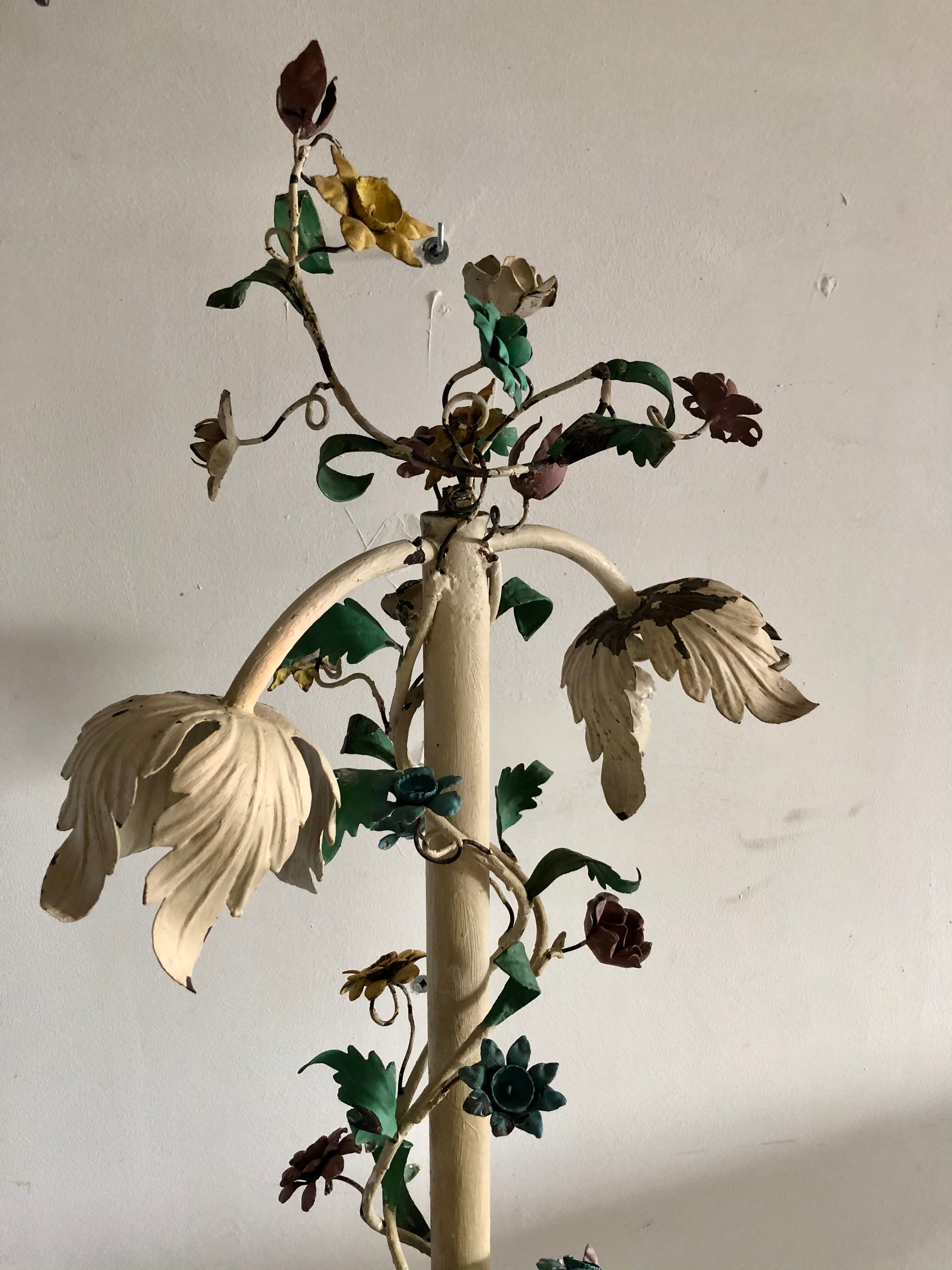 Italian metal lamppost painted flowers 1950