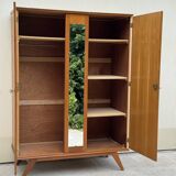 1960s Scandinavian-style compass-legged wardrobe in wood and mirror