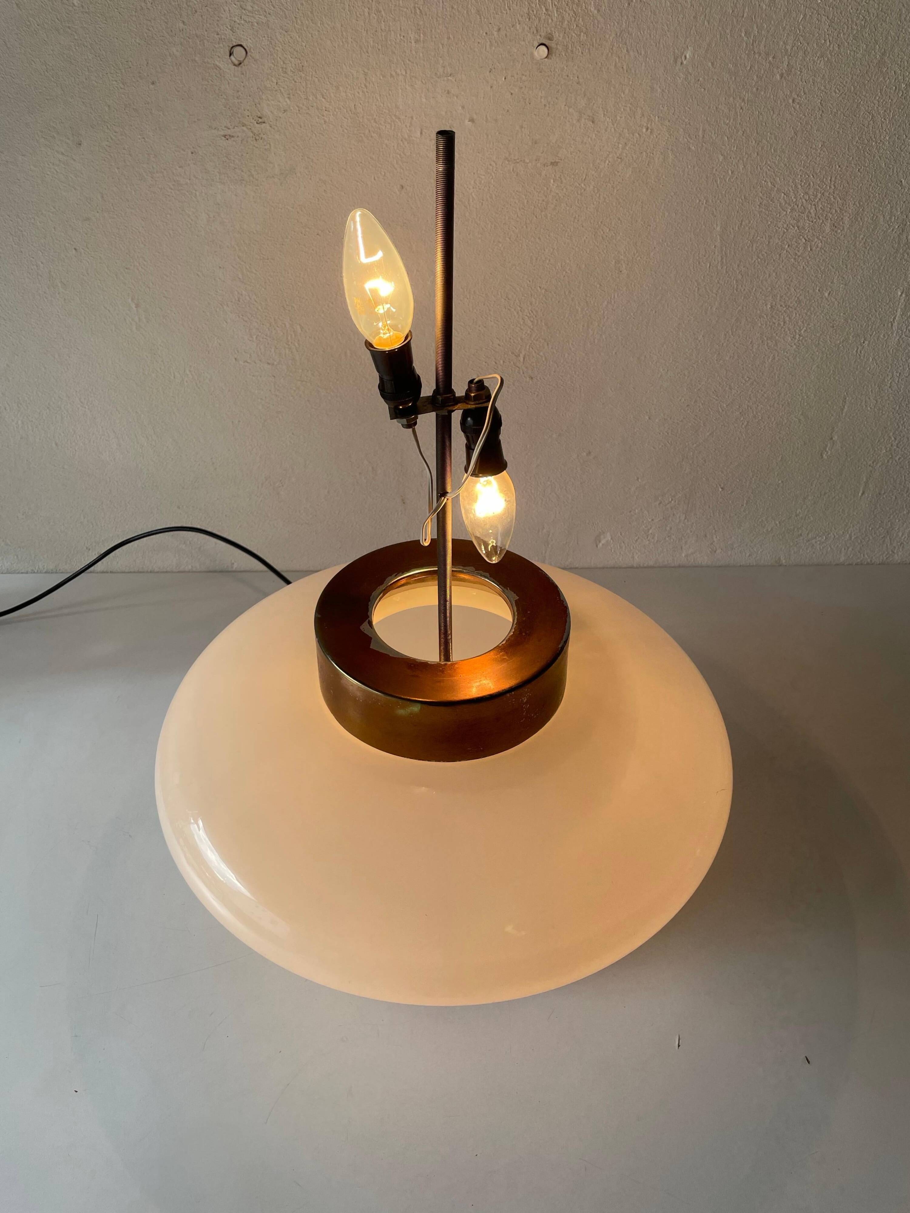 Large table lamp or floor lamp in opal glass and brass body, 1960s, Italy.