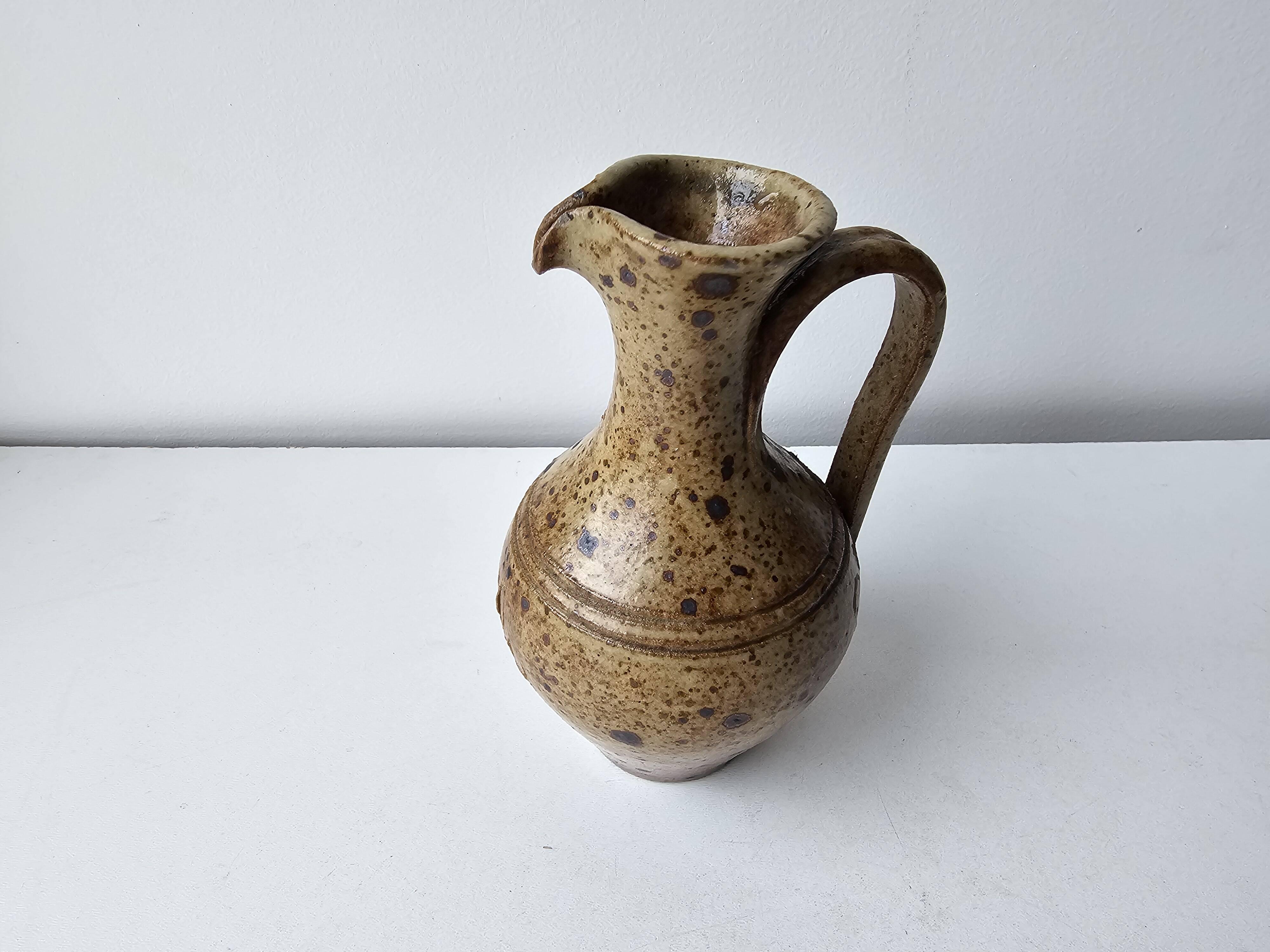 Pyrite stoneware ceramic oil cruet - Signed with pictogram Michel Dumont