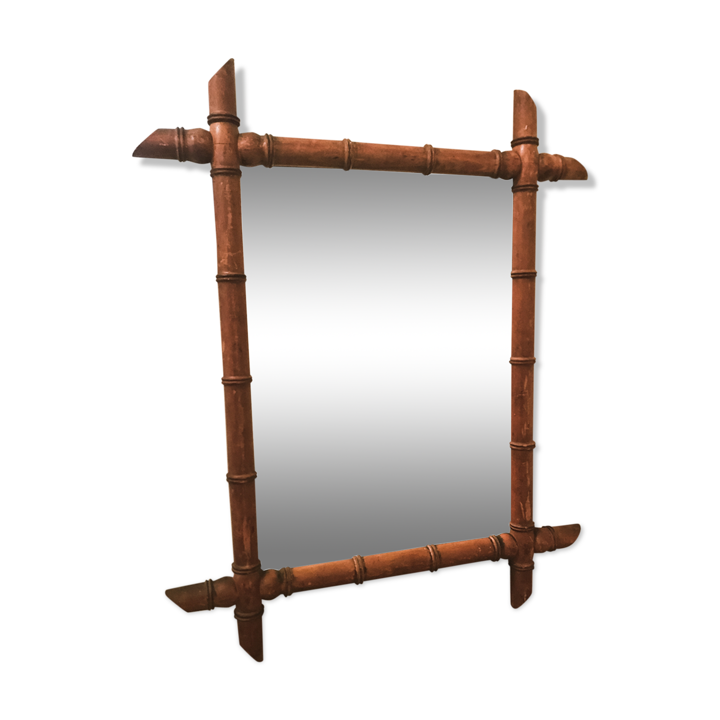 Mirror 60s solid wood carved bamboo 52x63cm