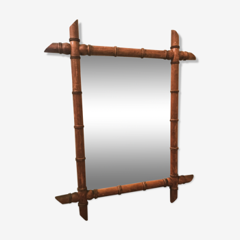 Mirror 60s solid wood carved bamboo 52x63cm