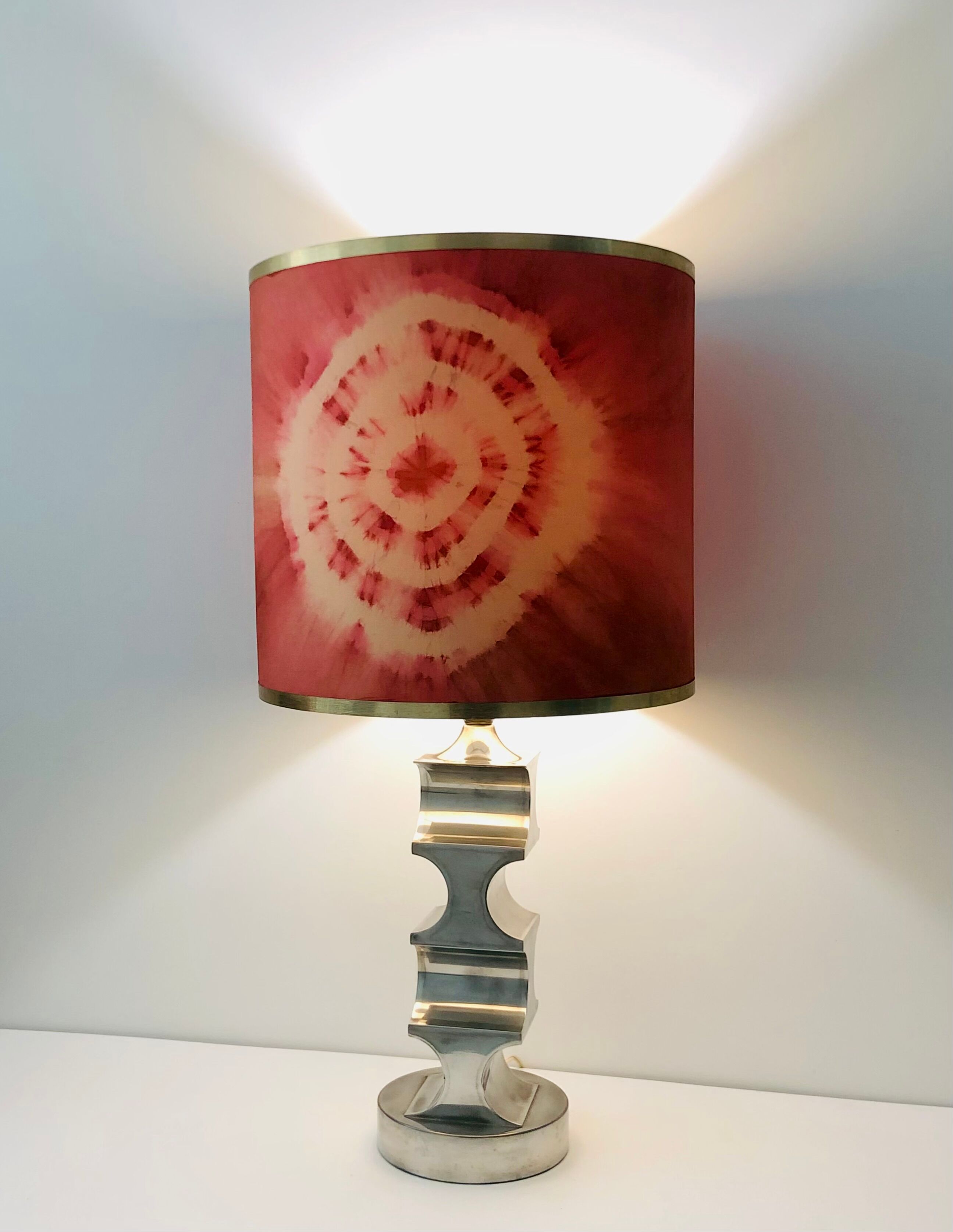 Vintage living room lamp pewter base, Italy 60s