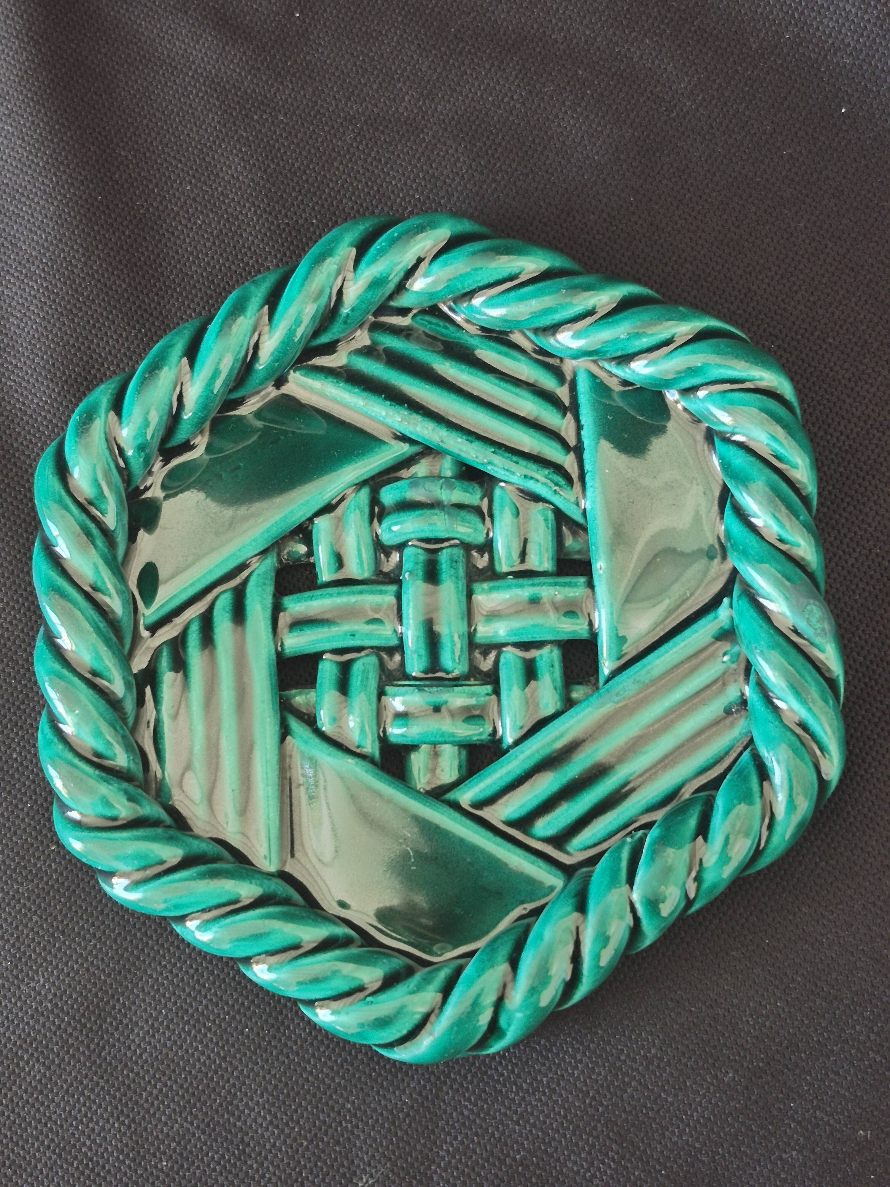 Varnished ceramic trivet from Vallauris and 2 bottle coasters.