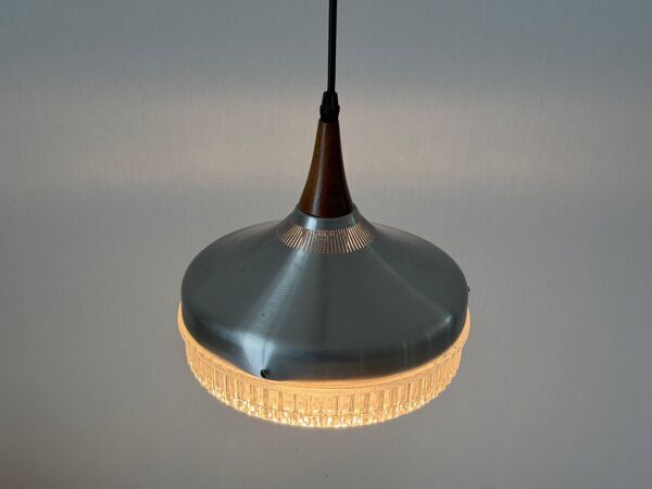 Suspension en verre de cristal et cadre métallique avec détails en Wood, années 1960, Allemagne