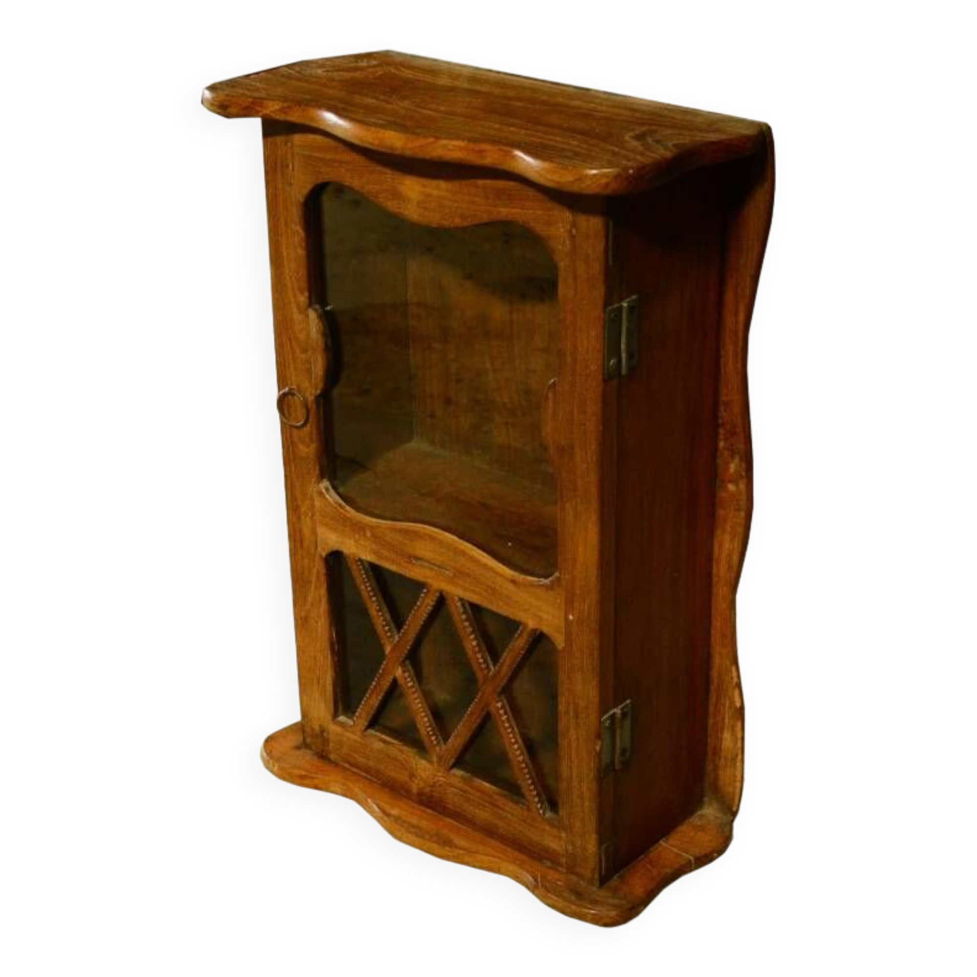 Old brown wall showcase 1950s old teak wood india