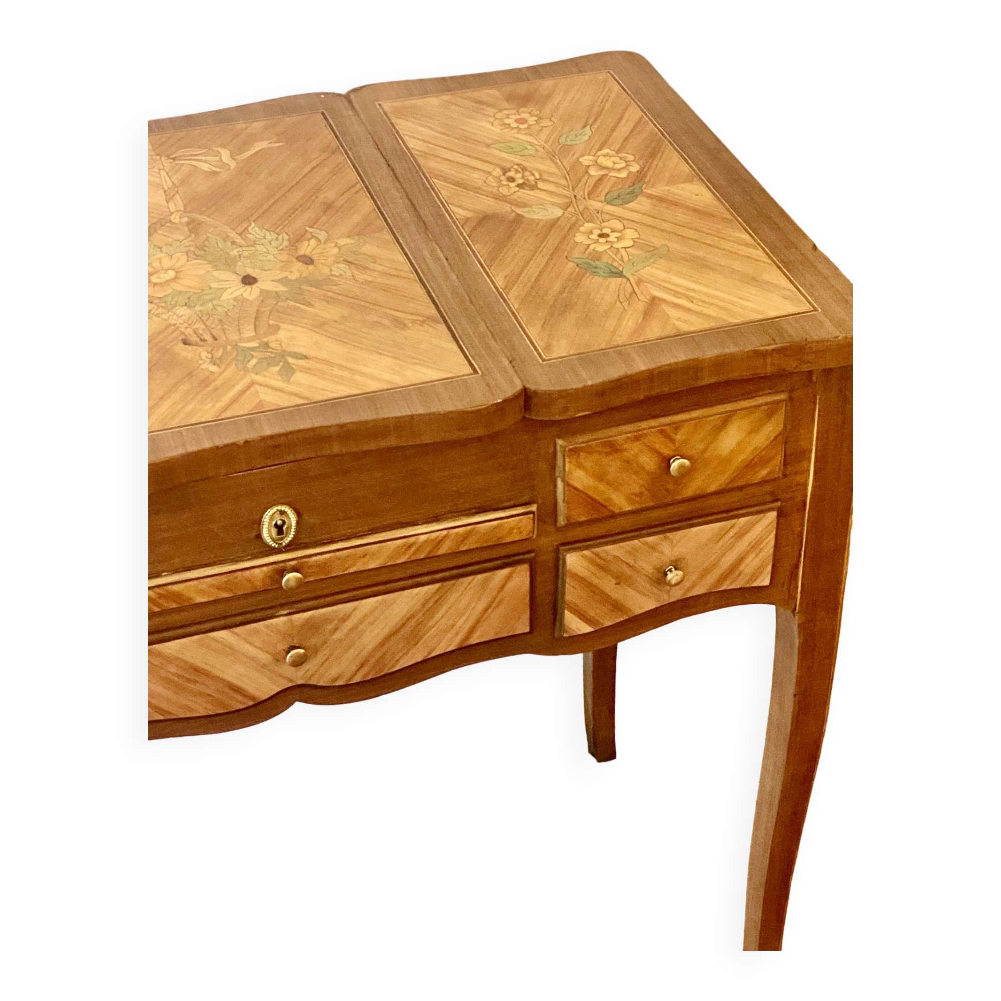Coiffeuse en marqueterie de fleurs style Louis XV