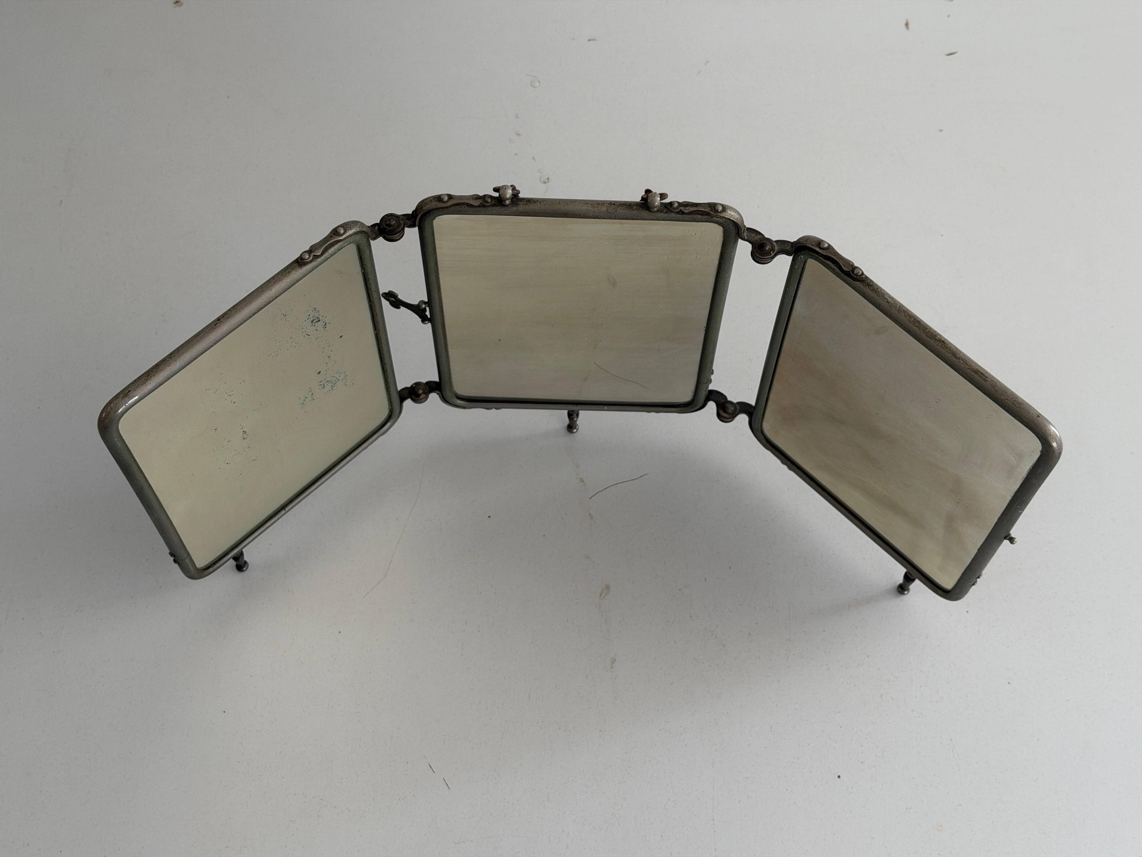 Art Deco 3 Nickel-plated glass covers Table or wall mirror, 1940s, Italy