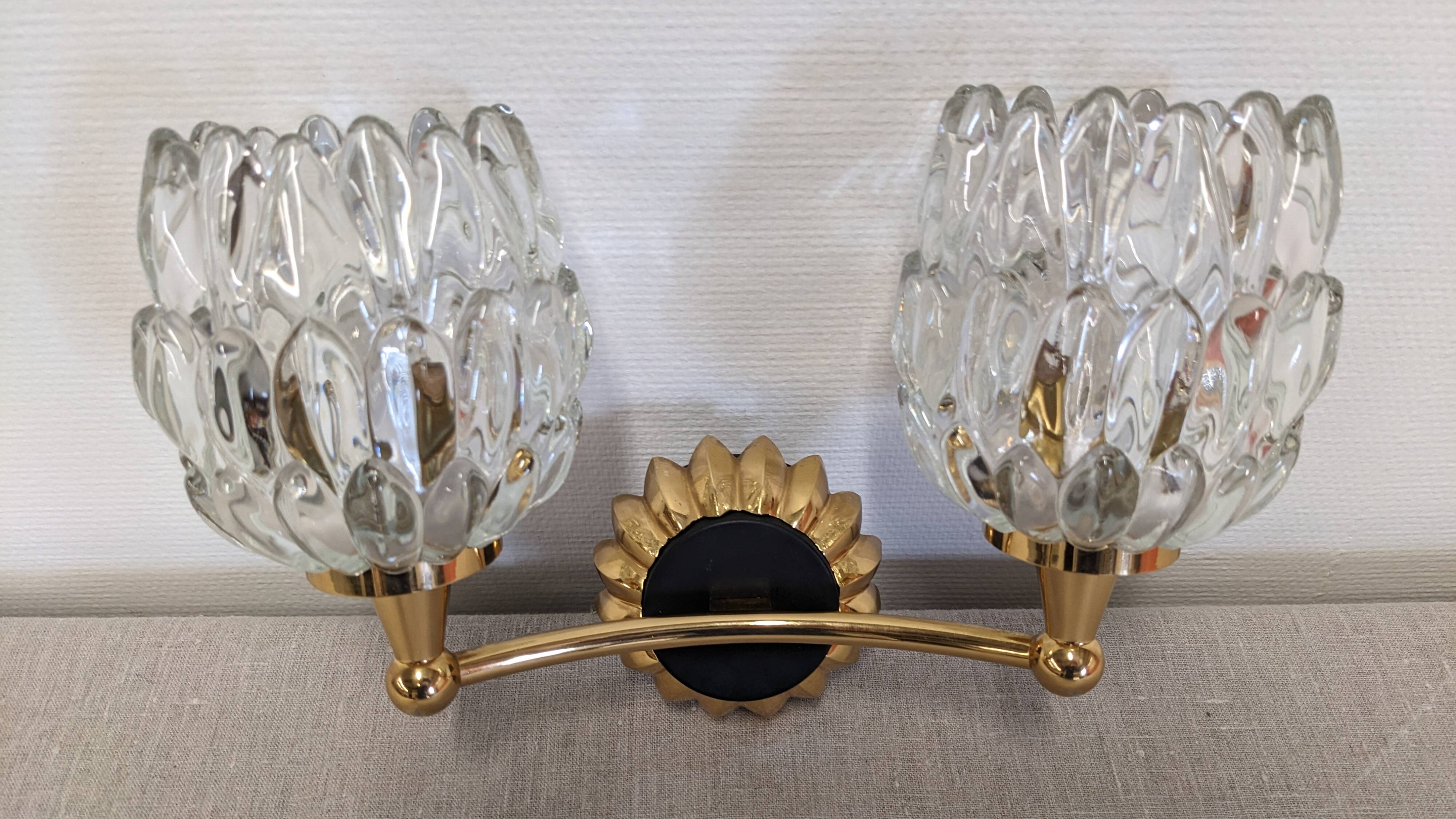 Set of 4 modernist double wall lights by Maison Arlus, France circa 1950.