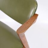 Set Of 6 Dining Chairs Model 42 Made IN Teak With Green Leather Seat By Kai Kristiansen From 1960s