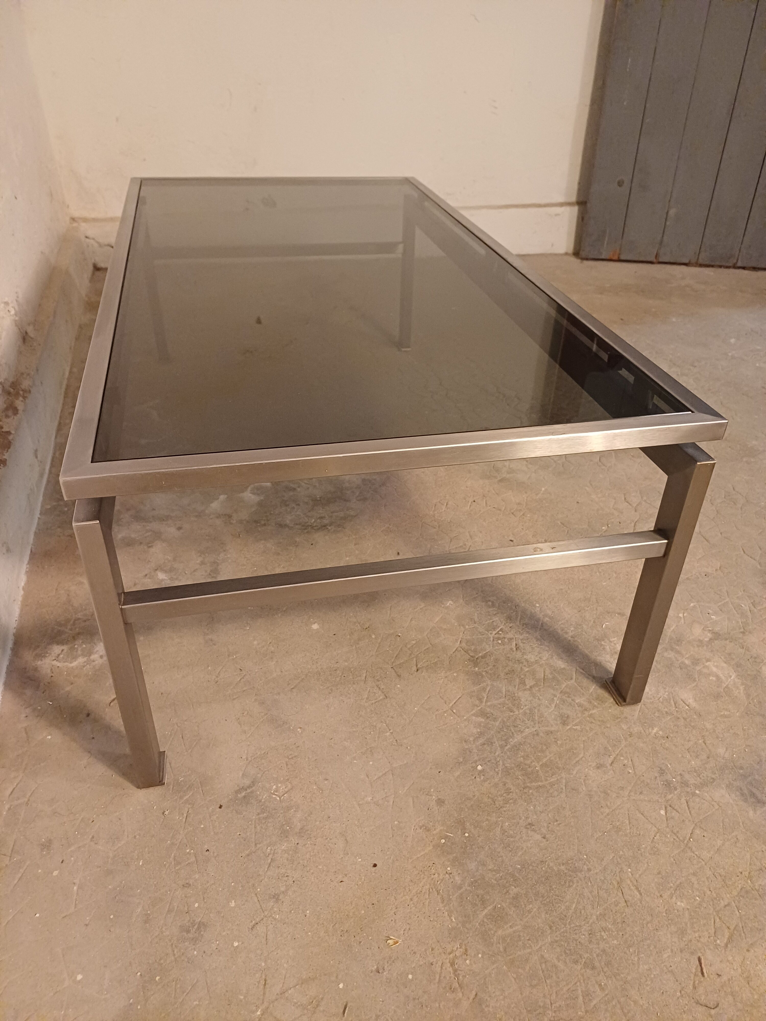 Table basse design vintage verre fumé