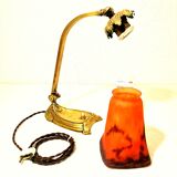 Art-nouveau lamp articulable bronze foot with glass paste shade muller lunéville