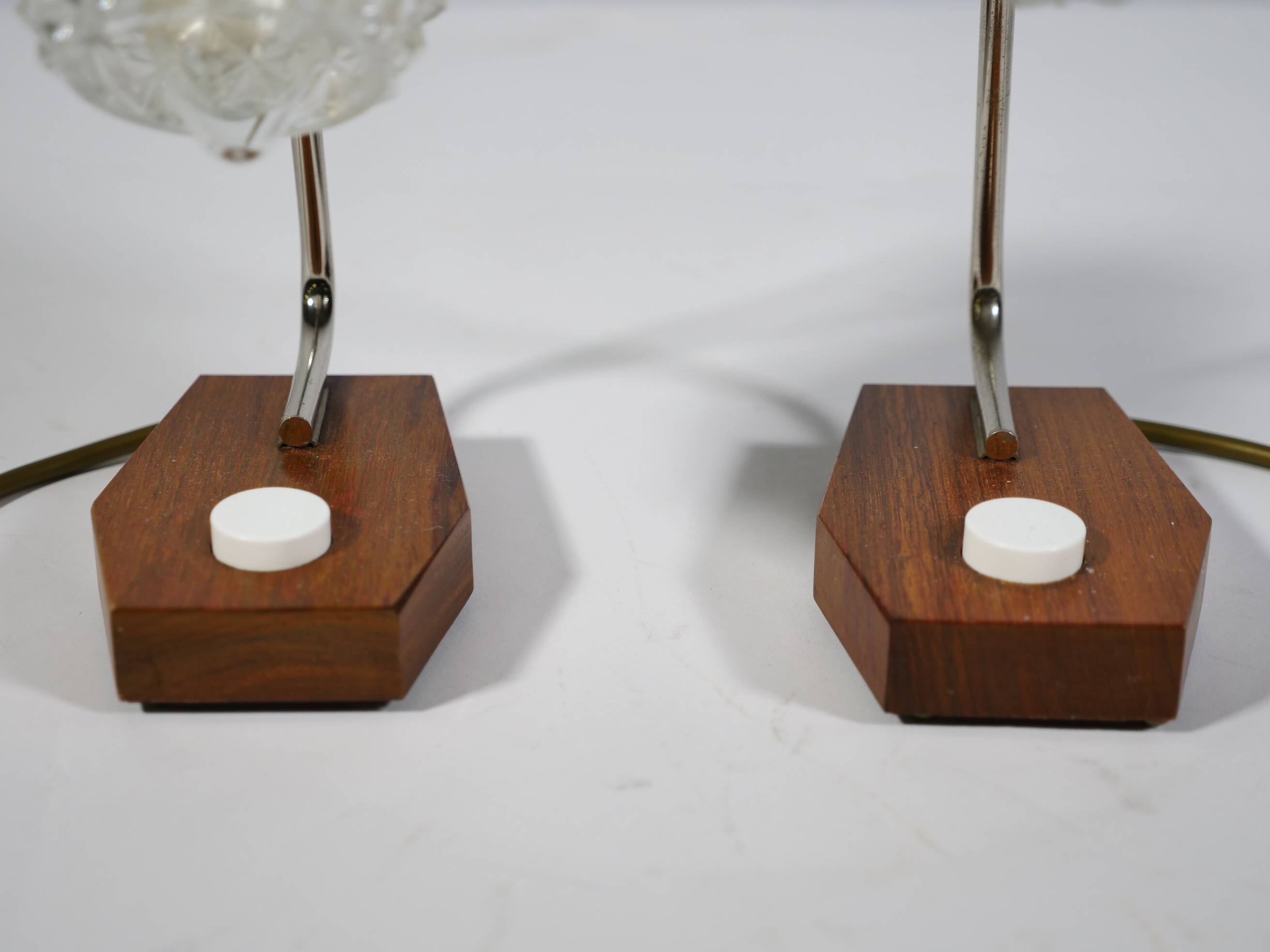 Mid-Century Crystal and Teak Table Lamps, Set of 2, 1960s