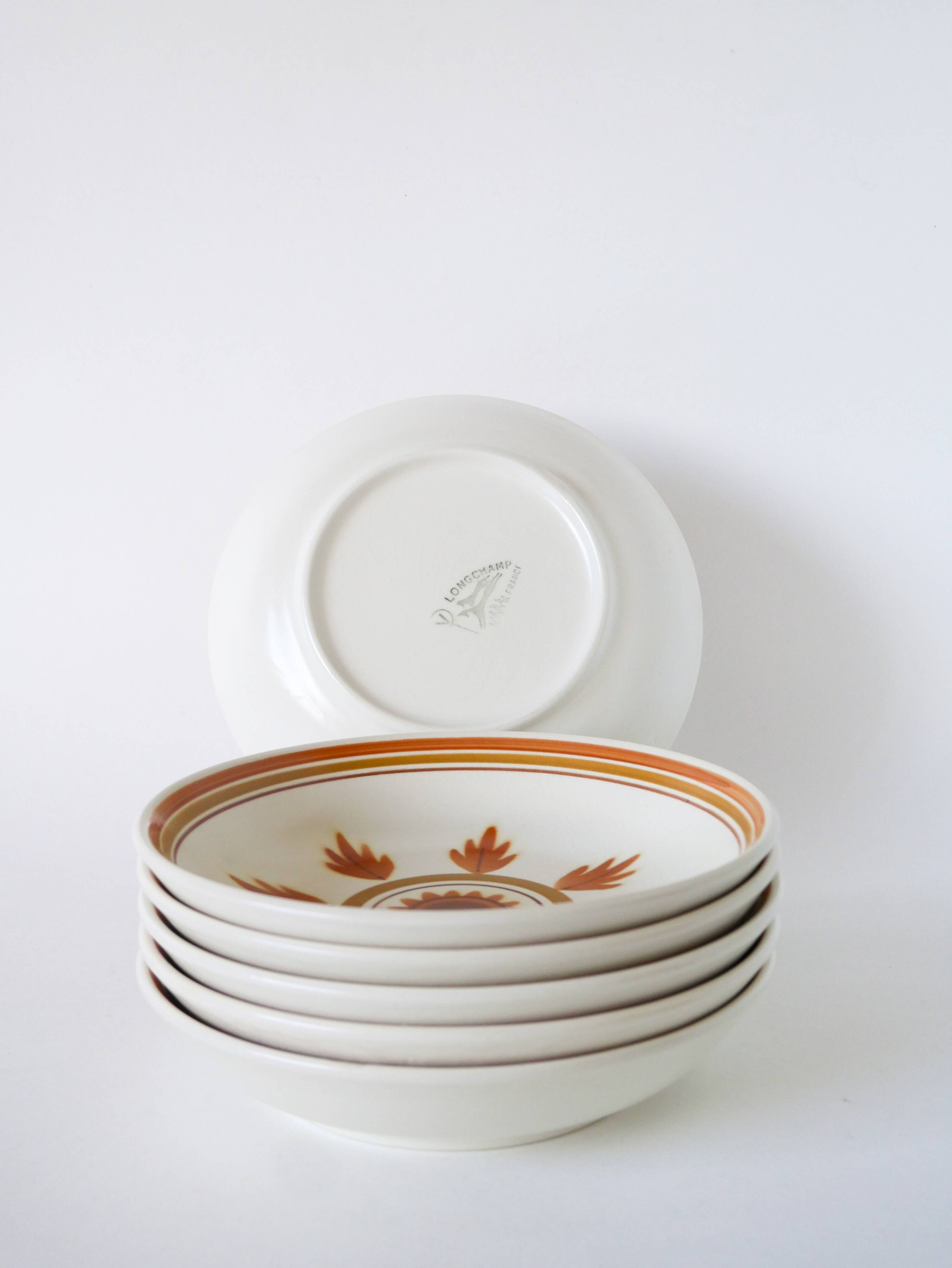 Set of 6 Longchamp flowered deep plates, Orange, 1970