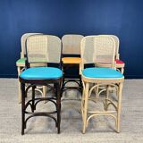 Lot de 5 chaises hautes bois clair et bois foncé avec cannage