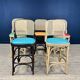 Set of 5 high chairs in light wood and dark wood with canework