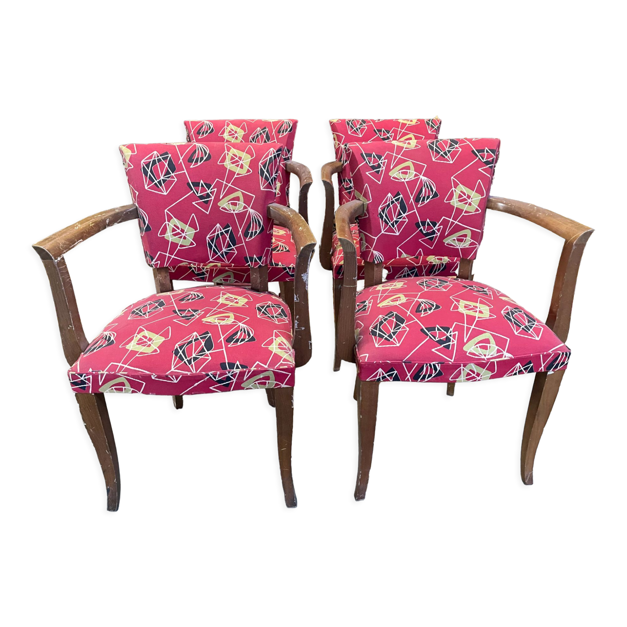 Suite of 4 armchairs bridges Art Deco style