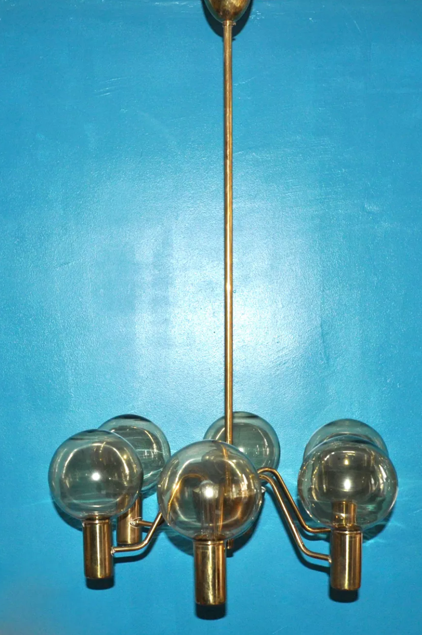 Hans-Agne Jakobsson scandinavian brass chandelier for Markaryd 1960