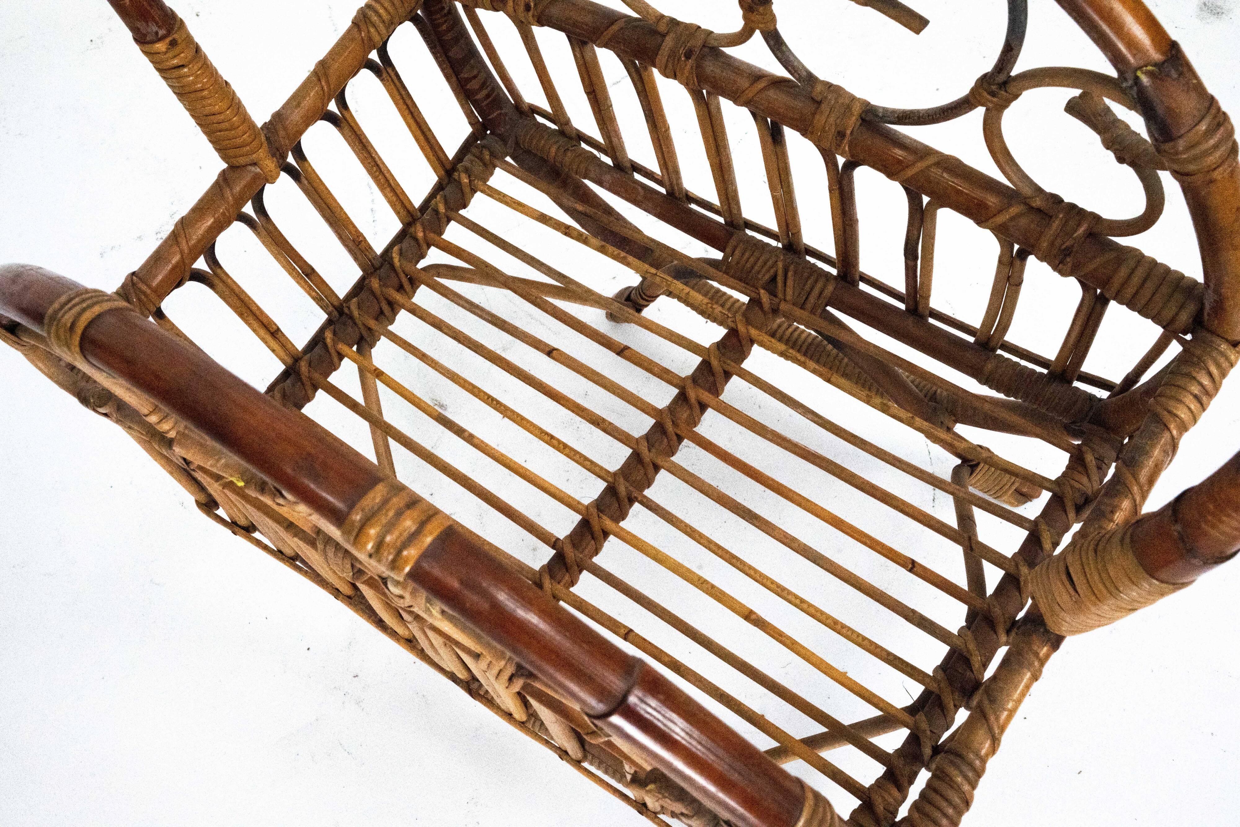 Italian Bamboo & Rattan Magazine Rack, 1950s
