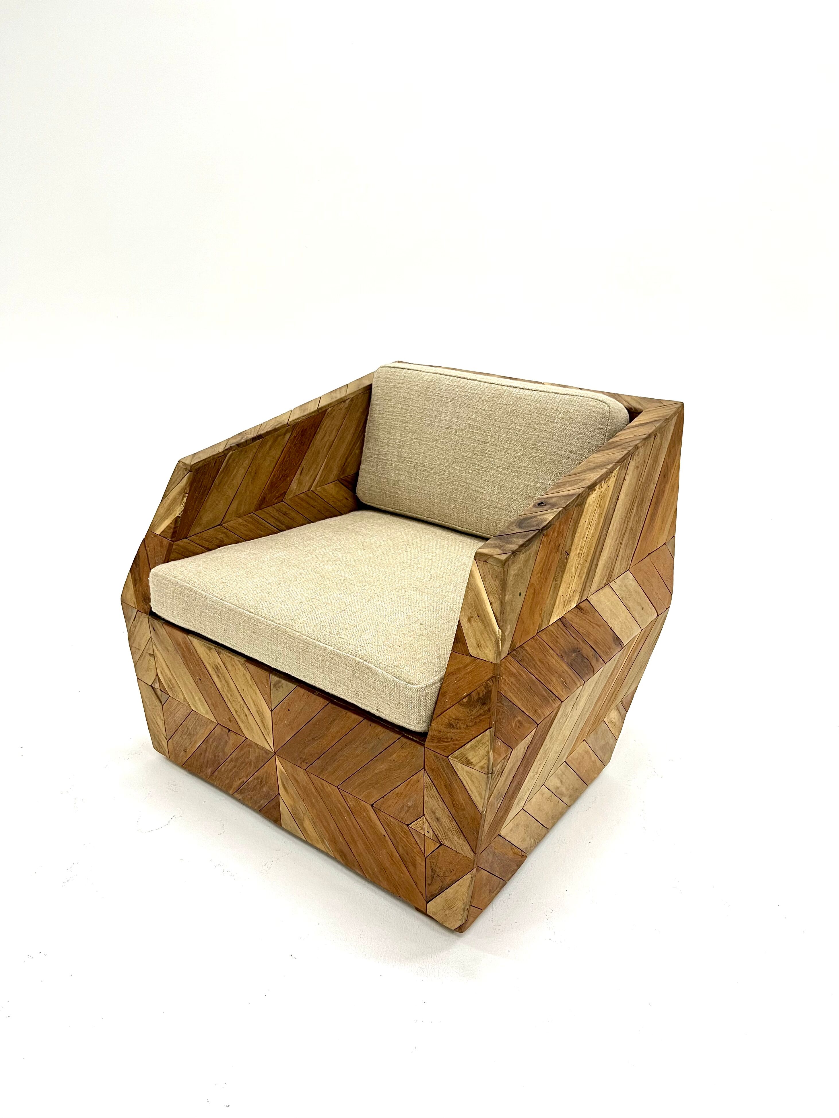 Vintage armchair in solid wood slats