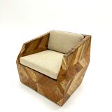 Vintage armchair in solid wood slats