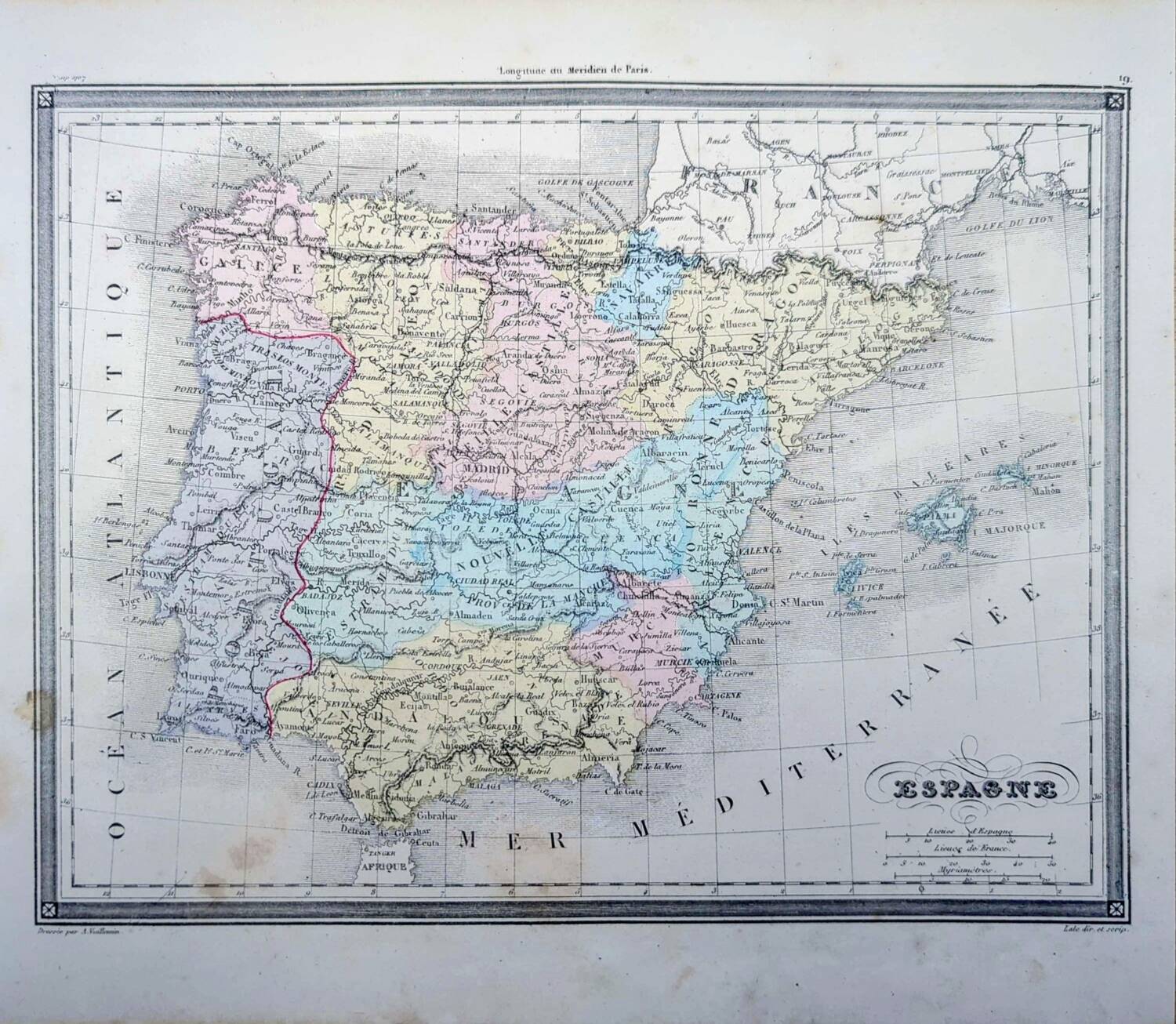 L'Espagne, carte ancienne, imprimée en 1852.