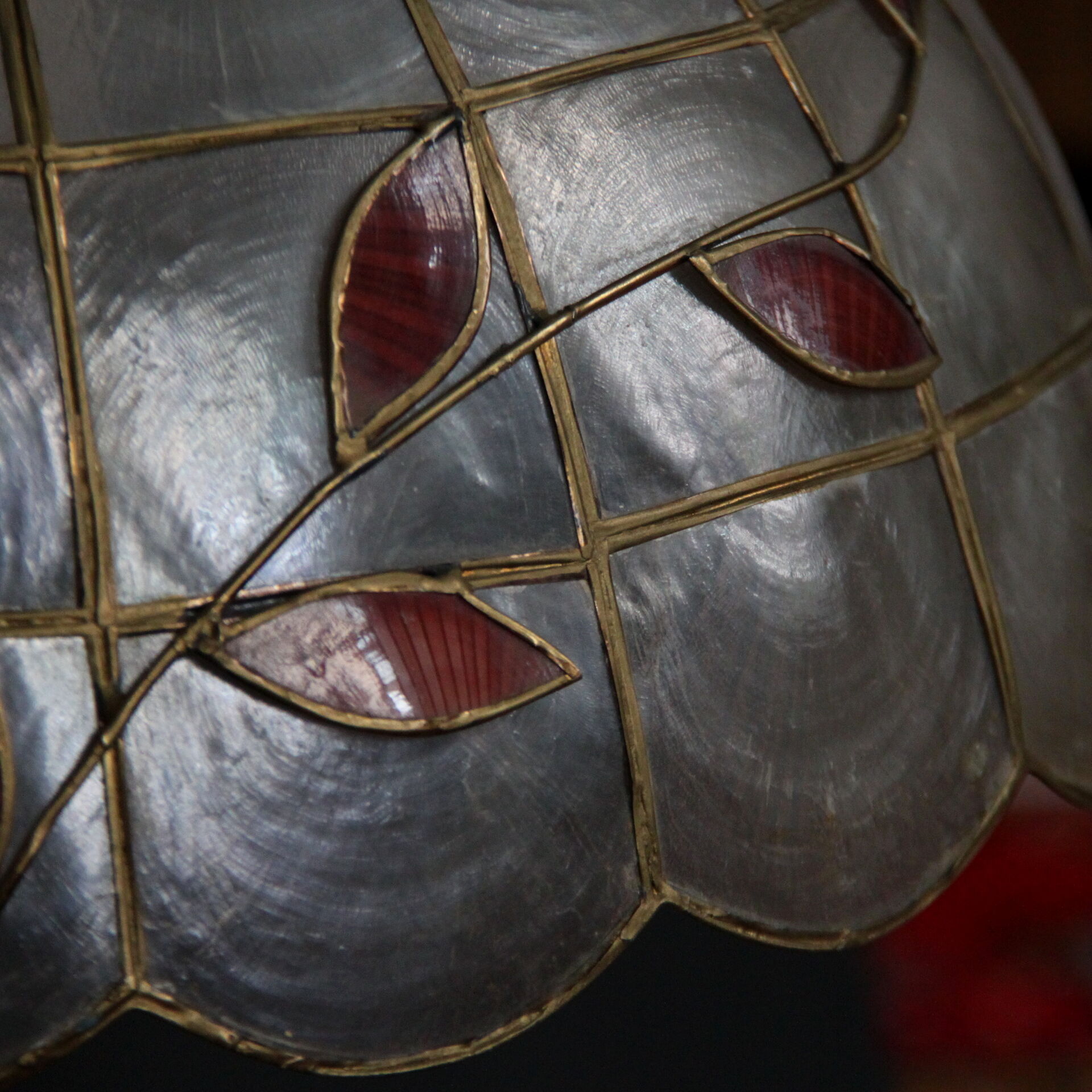 Chandelier pendant lamp Lampshade brass, shells 1950