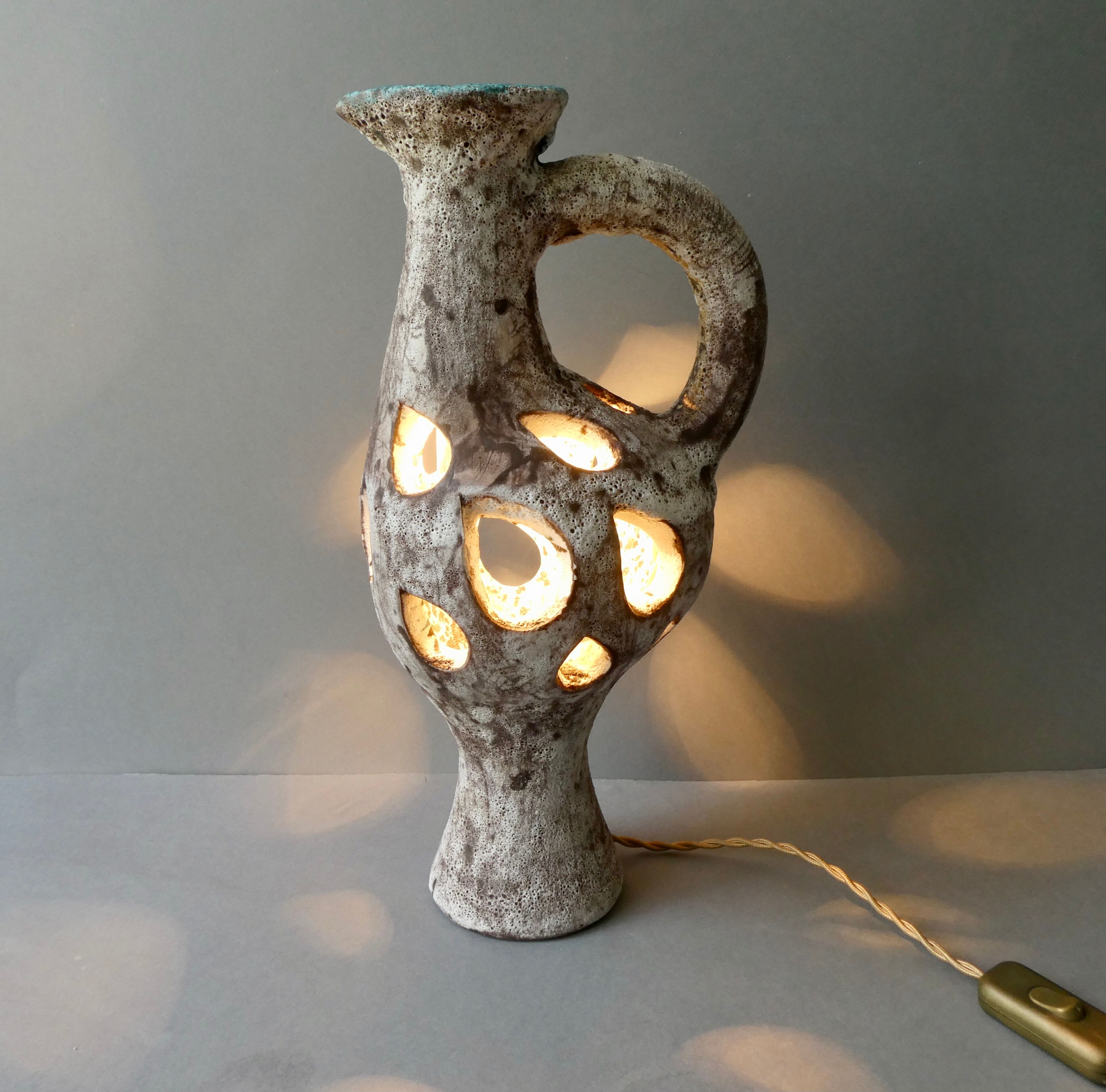 Openwork ceramic lamp from Vallauris, 70s