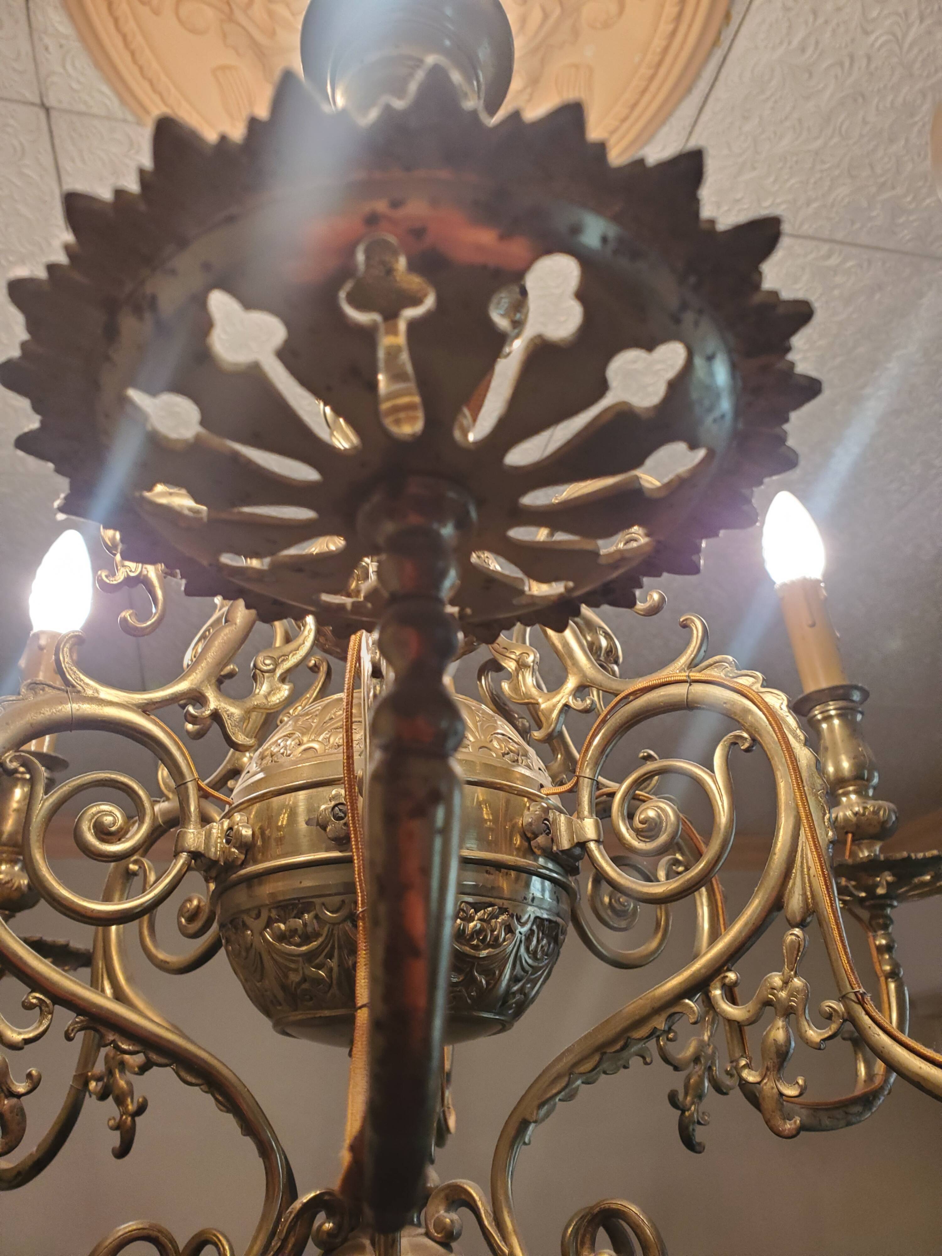 Gilded bronze chandelier 6 lights XIX th