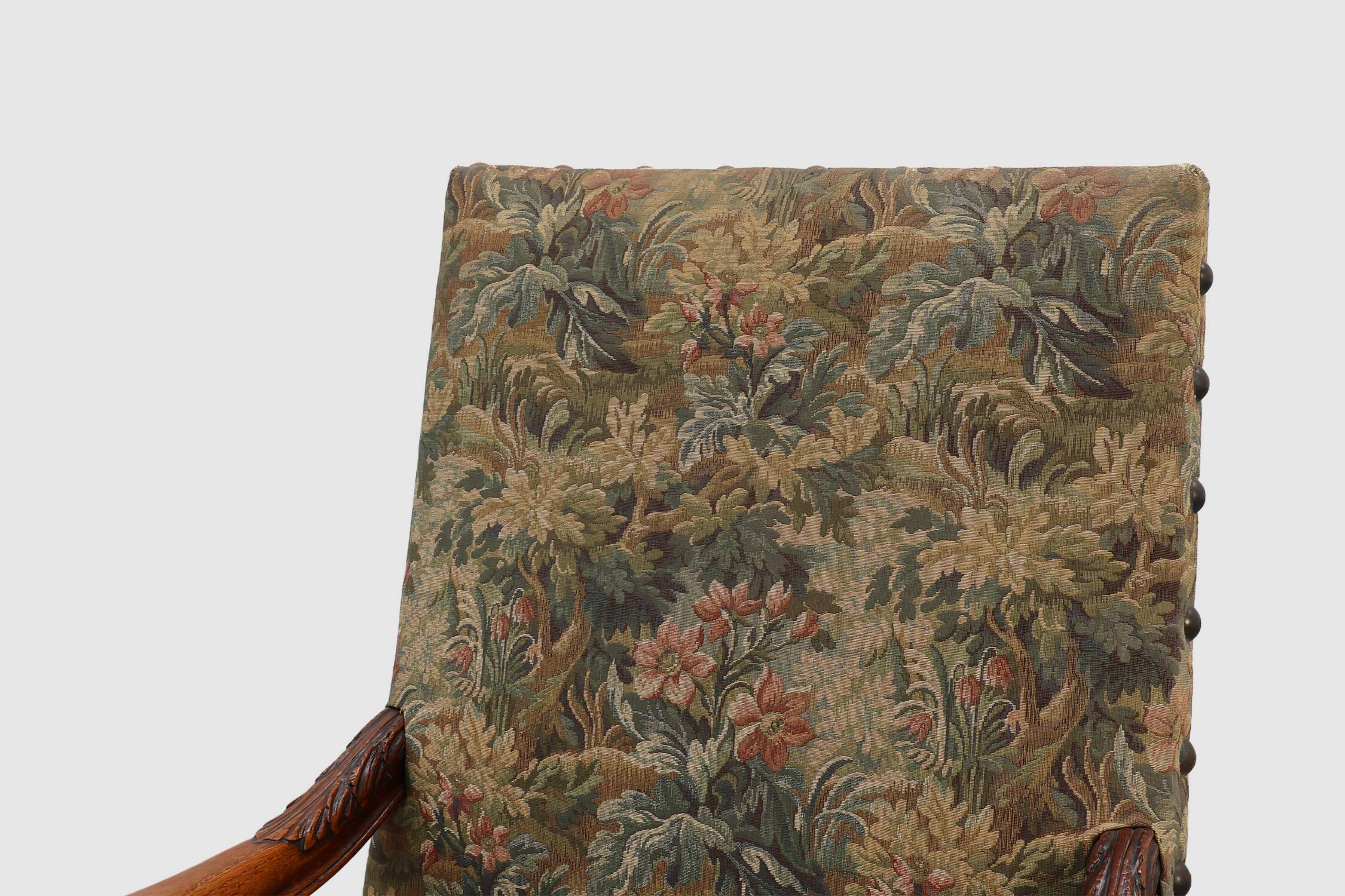 Antique armchair in walnut with tapestry upholstery, UK 17th century