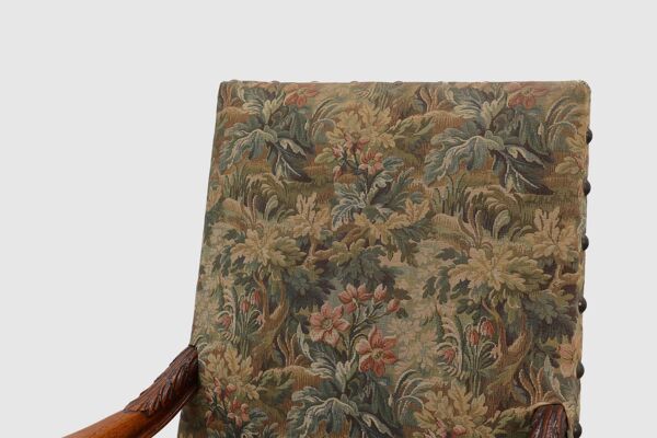 Fauteuil ancien en noyer avec tapisserie, Royaume-Uni, XVIIe siècle