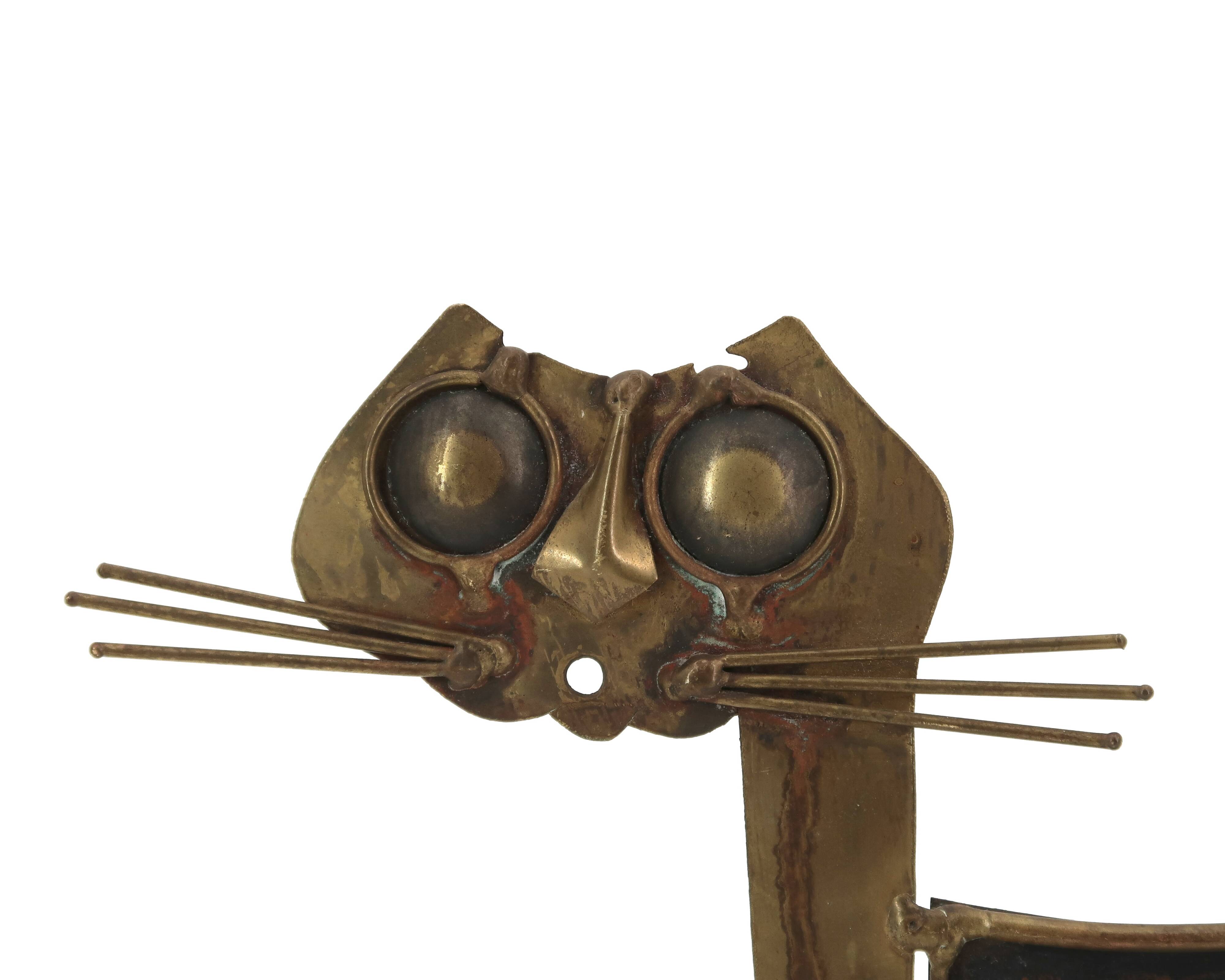 Brutalist sculpture of a cat in copper and brass by JARC, 1950s.