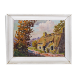 Antique French Country Cabin Oil Painting