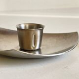 Vintage brushed metal geometric candle holders