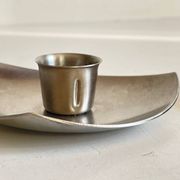 Vintage brushed metal geometric candle holders