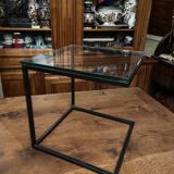 Coffee table end of sofa harness design 1970 metal and glass marked pierre chevalier