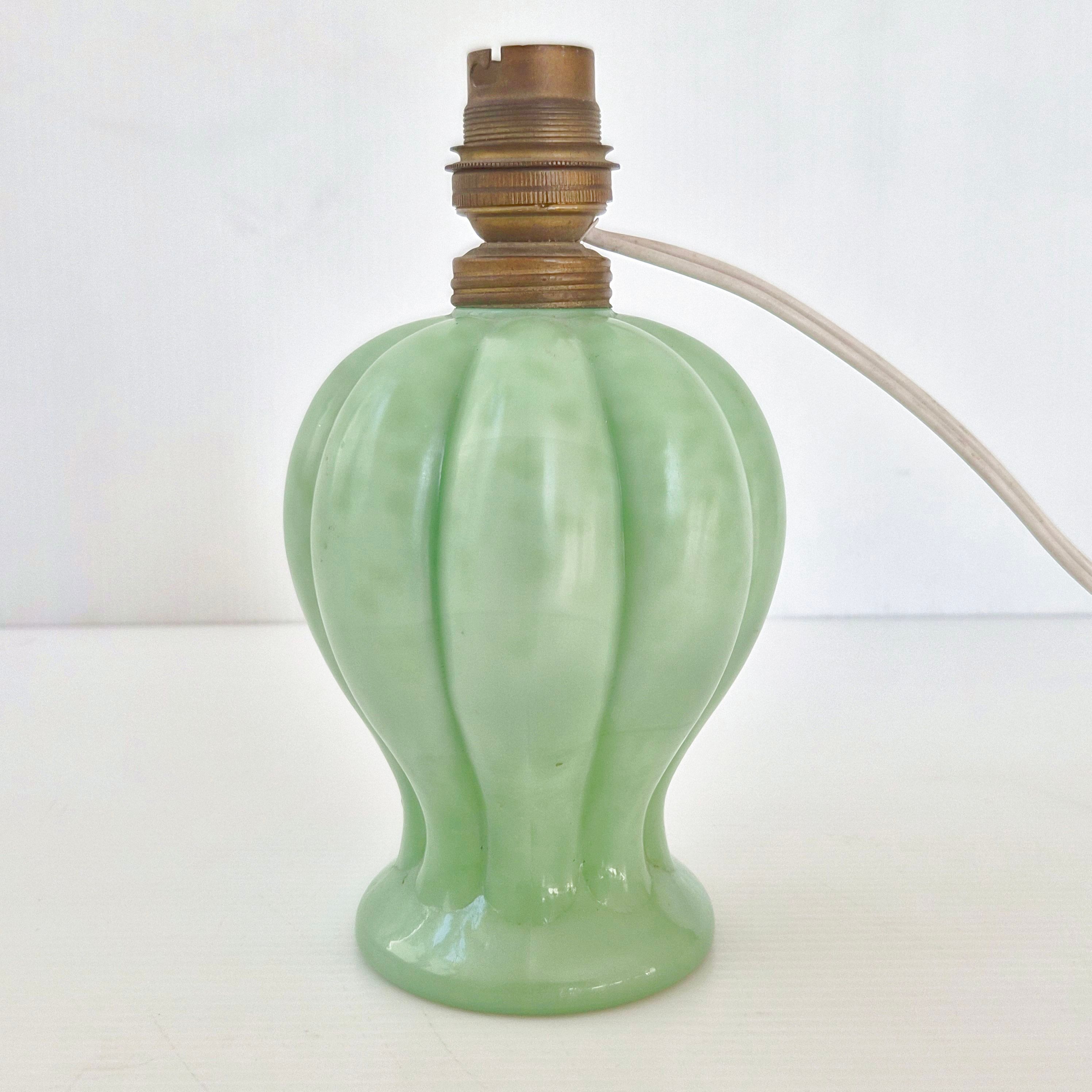 Vintage 1950s opaline glass table lamp in iridescent green 50s 1950s