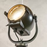 Vintage 1950s Strand Electric Patt 123 Theatre lamp on an old Wooden Army Surveyors Tripod