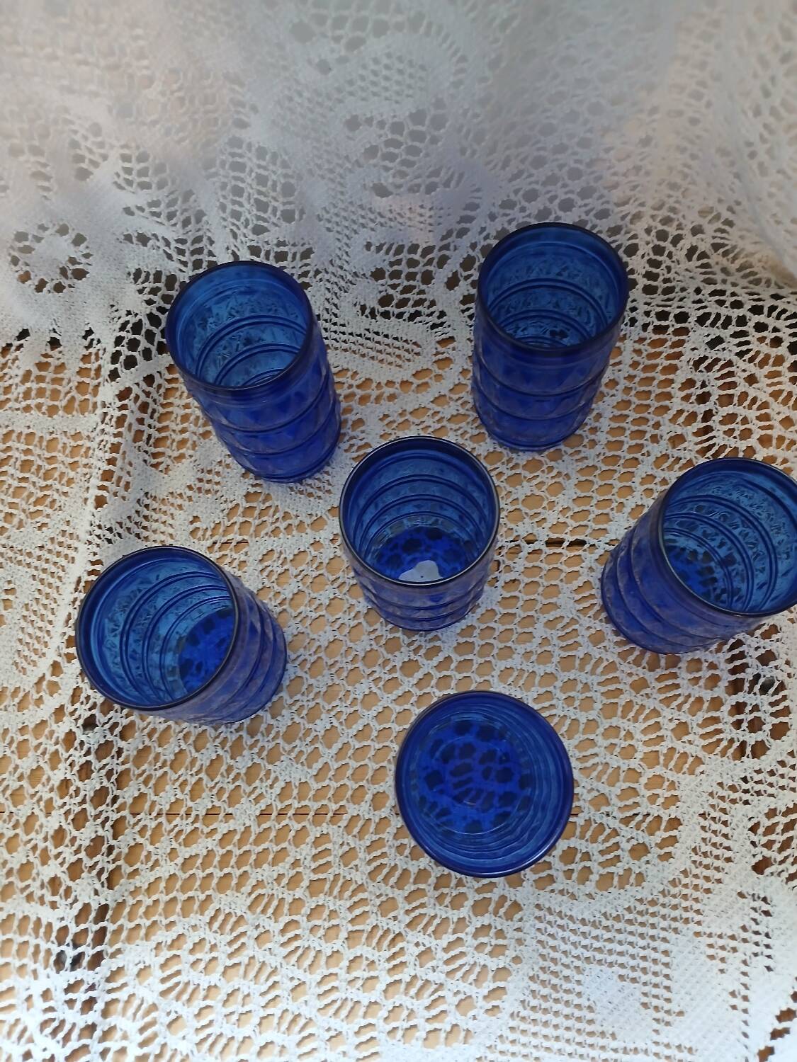 6 antique cobalt blue glasses