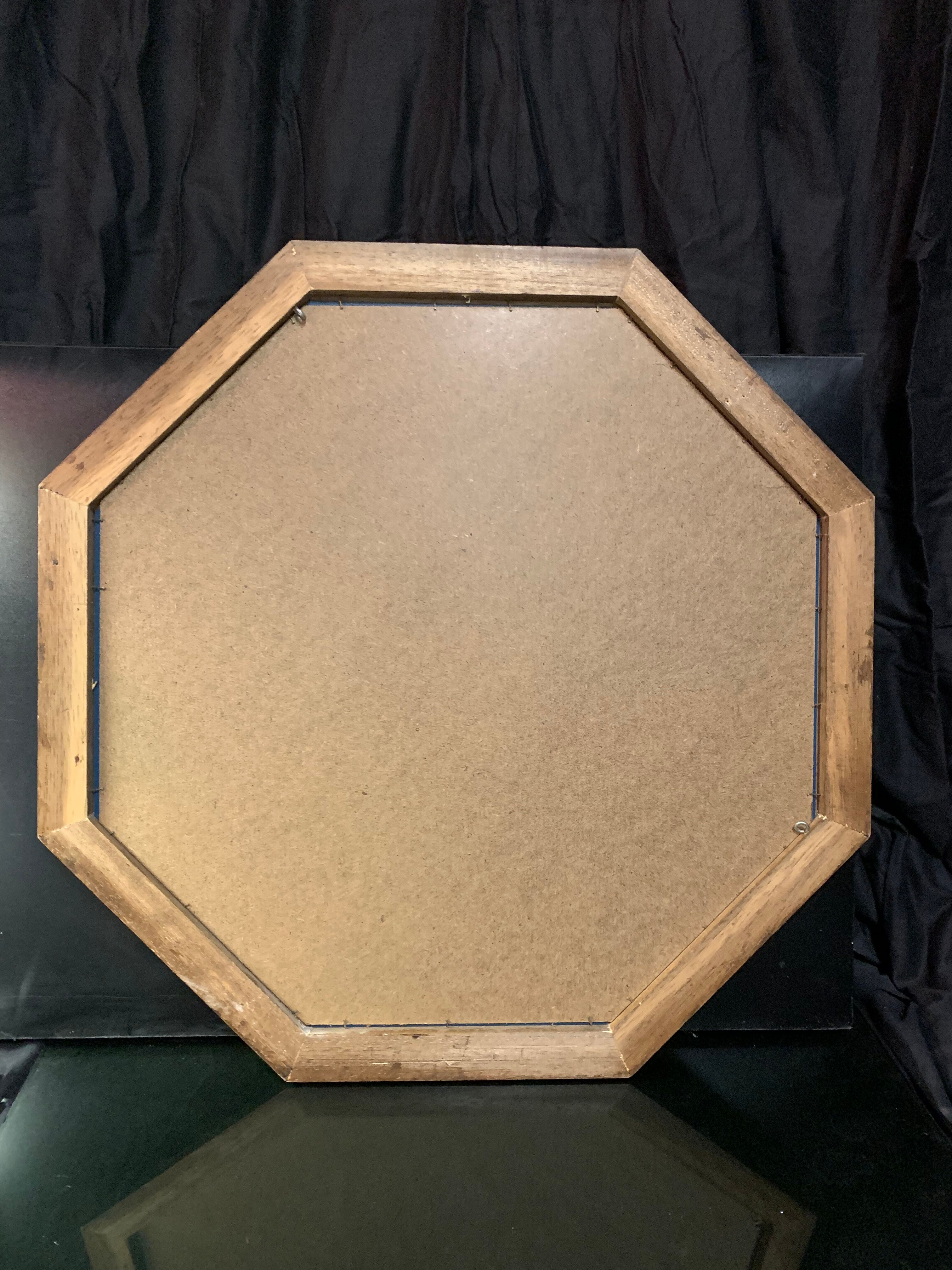Octagonal vintage wooden mirror