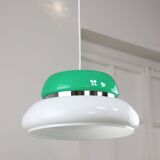 Suspension italienne Space Age en vert en plexiglas blanc et vert et chrome, années 70