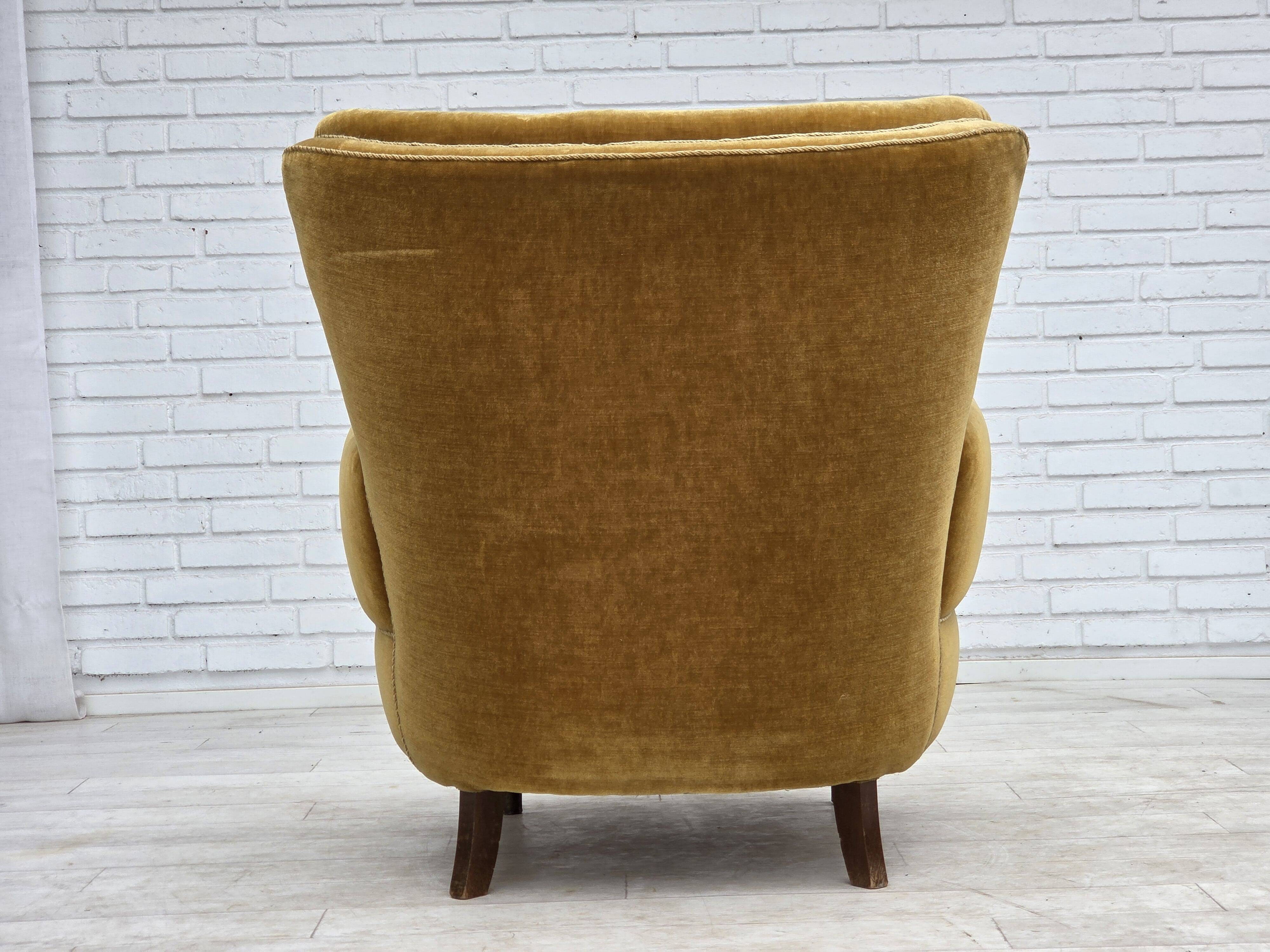1960s, Danish relax chair, original honey yellow furniture velour.