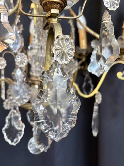 Antique chandelier with glass and gilded bronze pendants – 6 arms – Louis XV style
