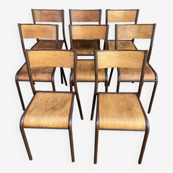 Set of 8 vintage industrial school chairs for communities mullca delagrave
